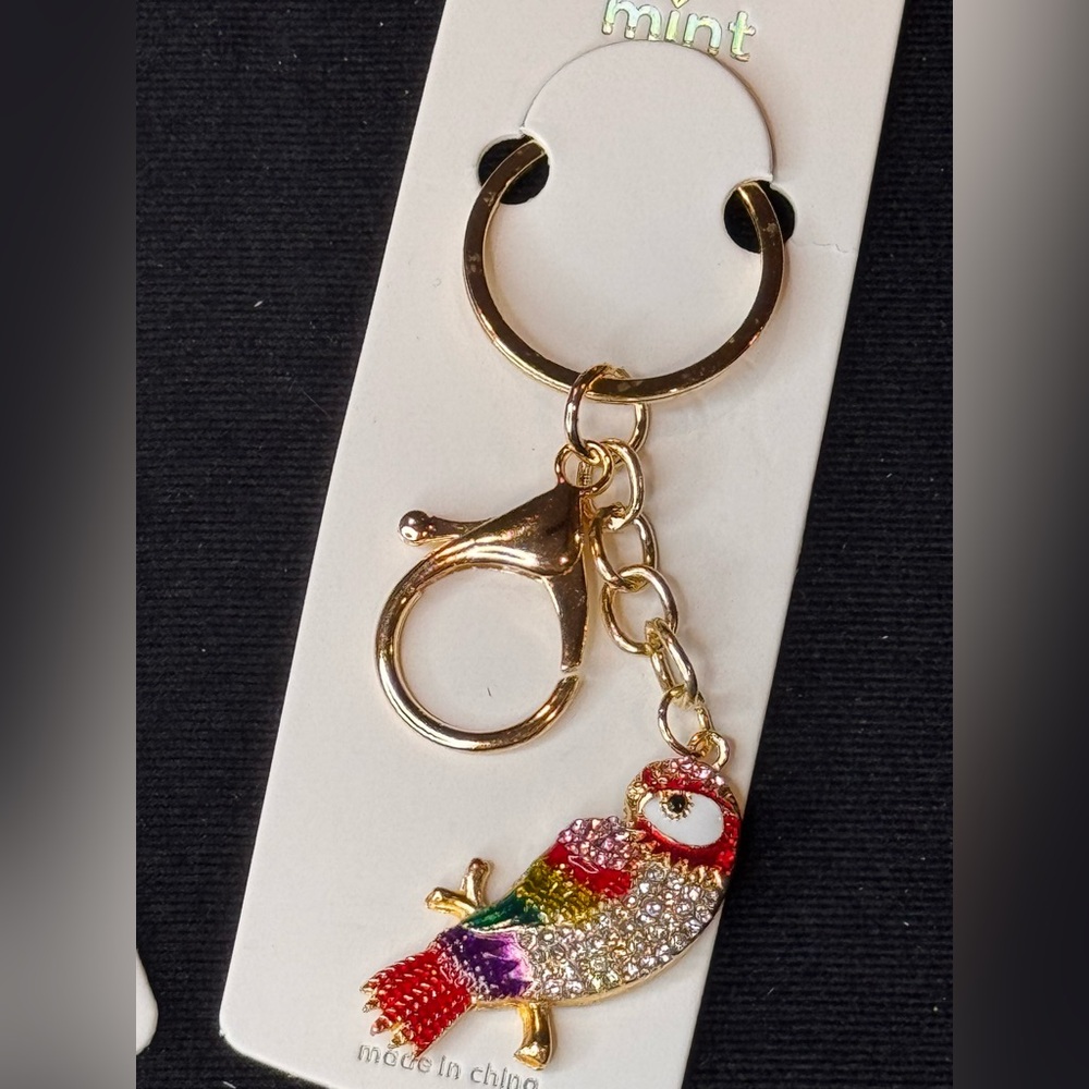 Mint Red and Green Tropical Bird Charm Keychain Bag Charm